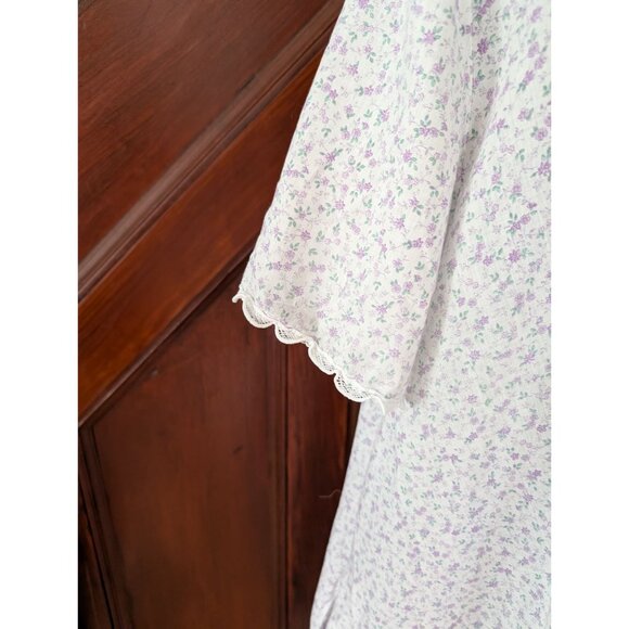Vintage Dutchmaid Floral Button-Front Short Sleeve Nightgown Scalloped Pockets 2 - Picture 3 of 12